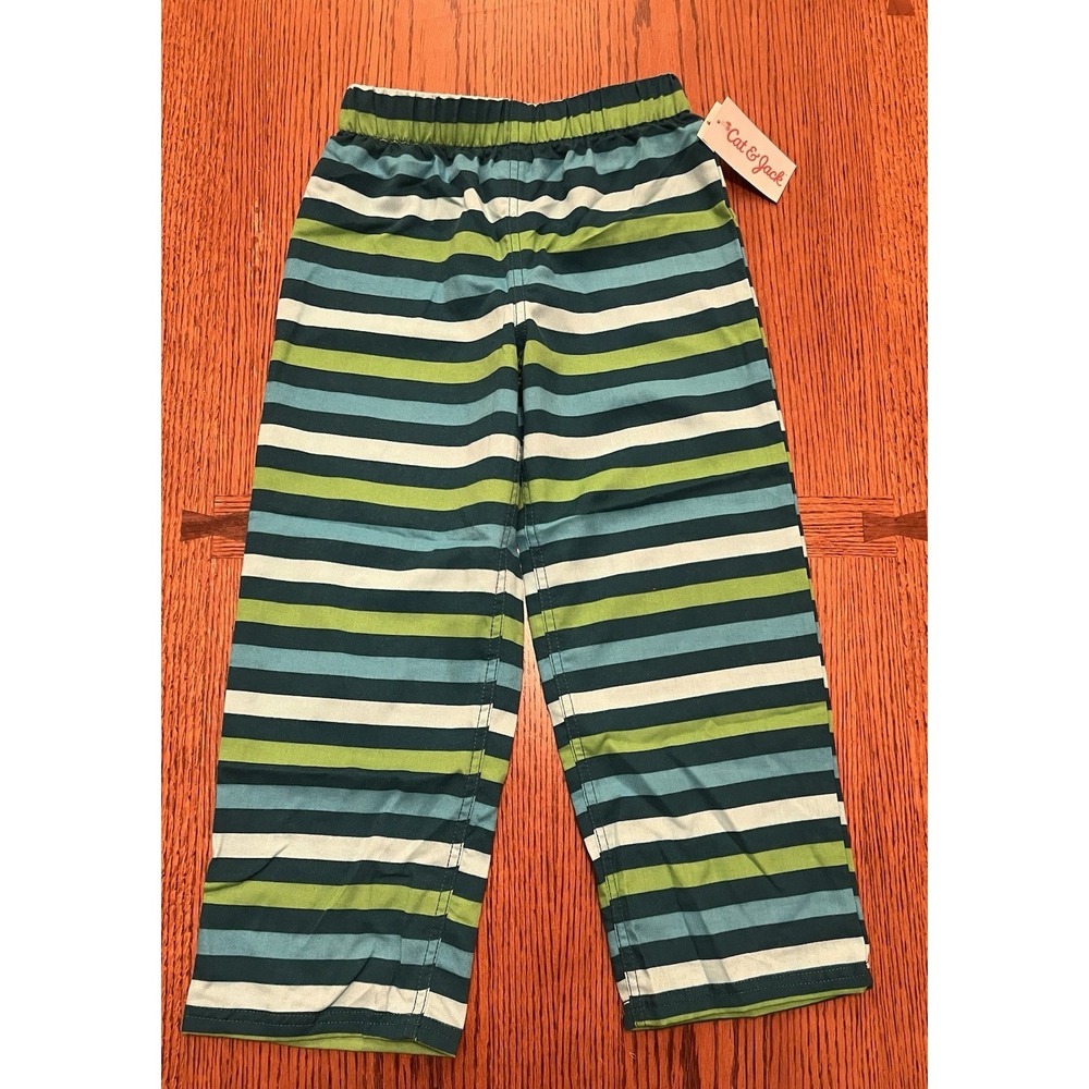 Cat And Jack Boys Green/Blue Striped Pajama Pants Size S (6/7) NWT
